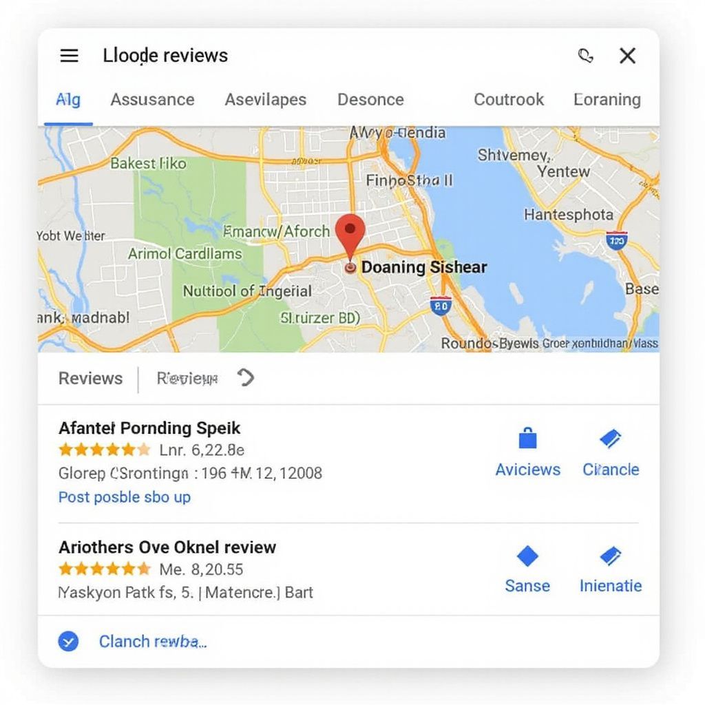 Google Maps review with a map showing a location pin and listed reviews.