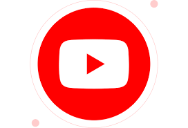 The youtube logo is in a red circle with a play button.