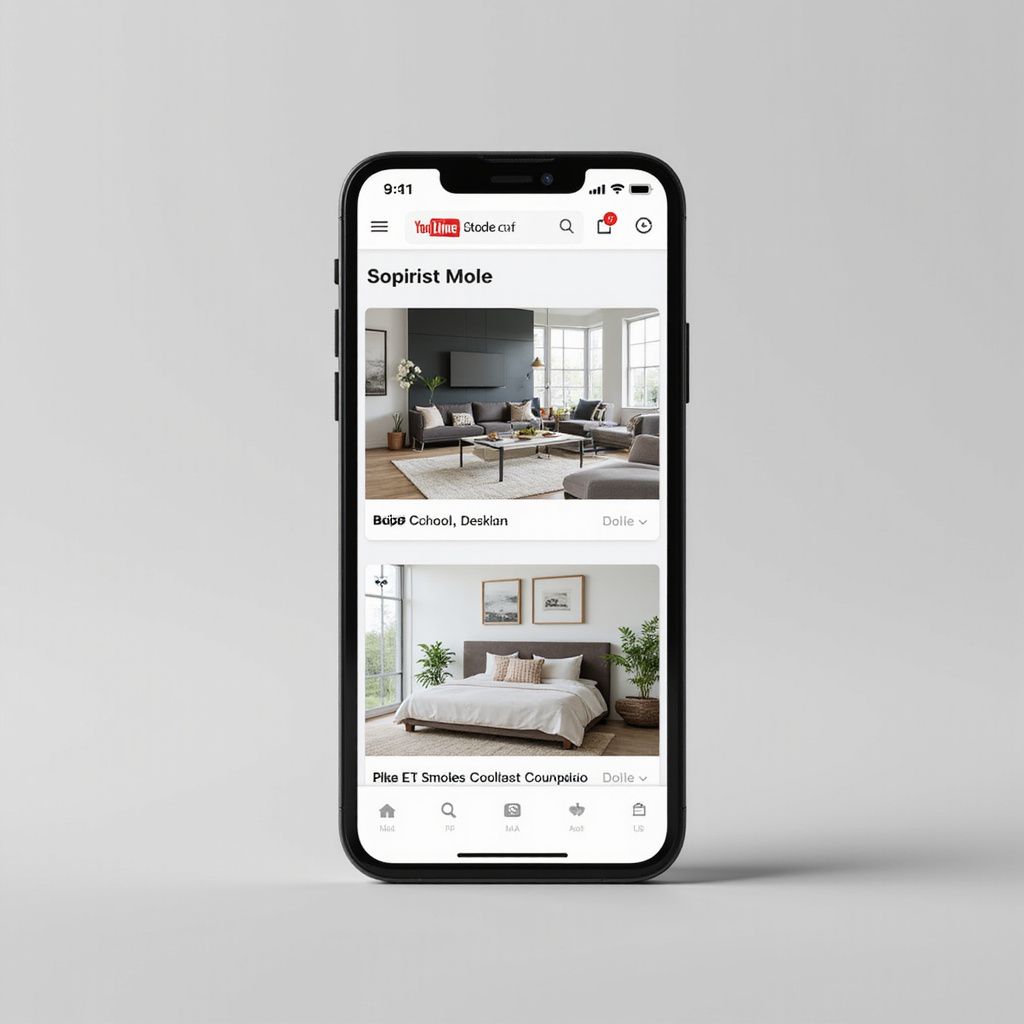 Smartphone displaying a YouTube page with interior design videos.