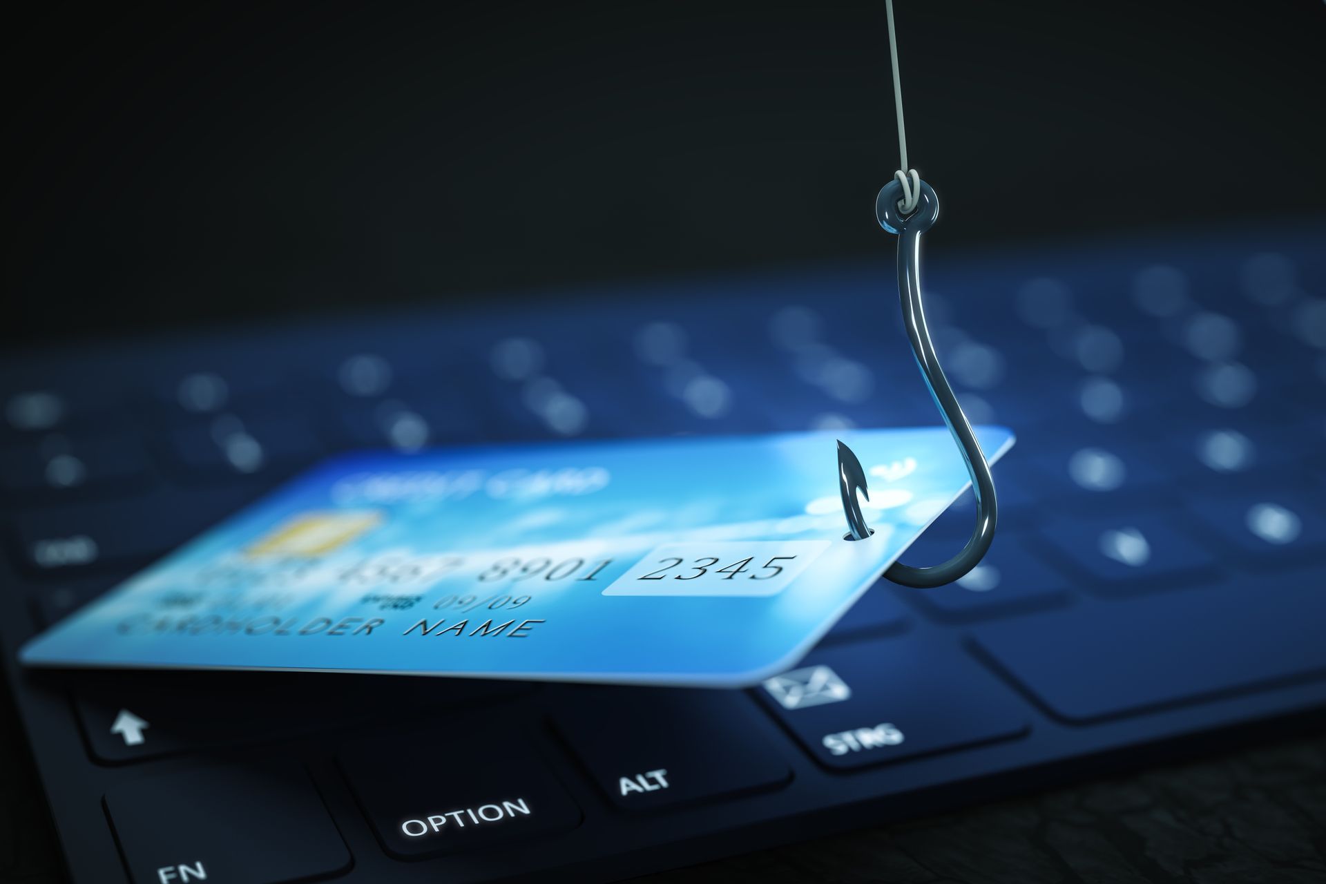 Photo of a credit card on a fishing hook.