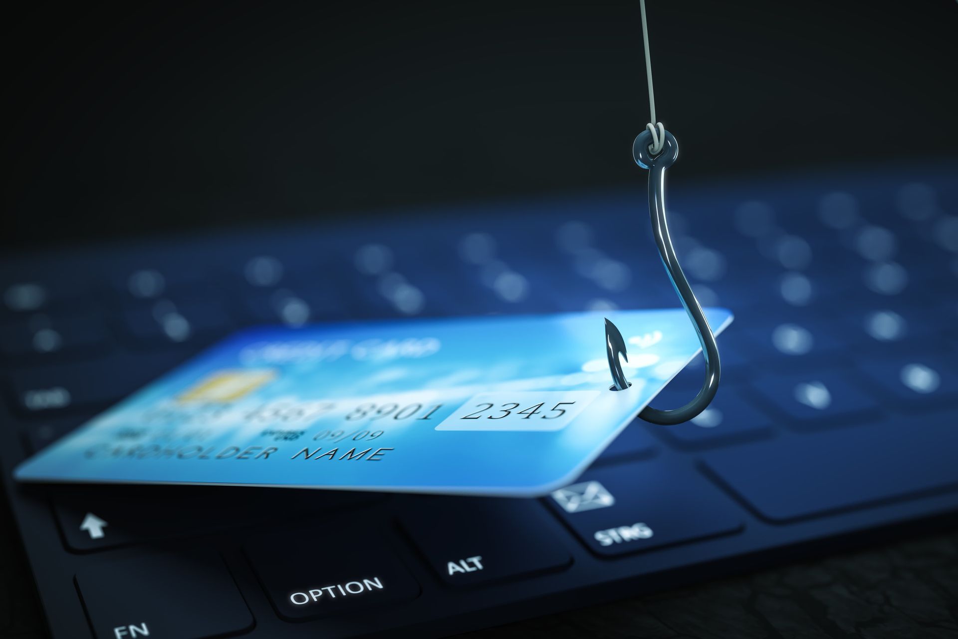 photo of a credit card with a fishing hook attached