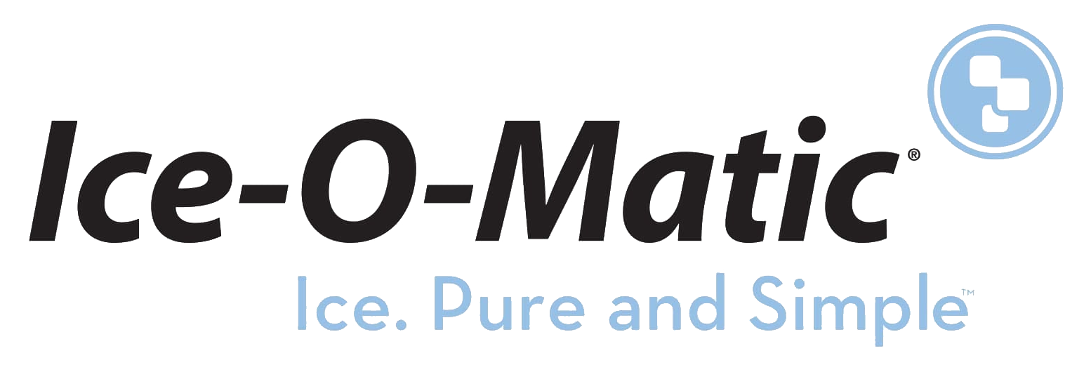 The logo for ice-o-matic ice pure and simple