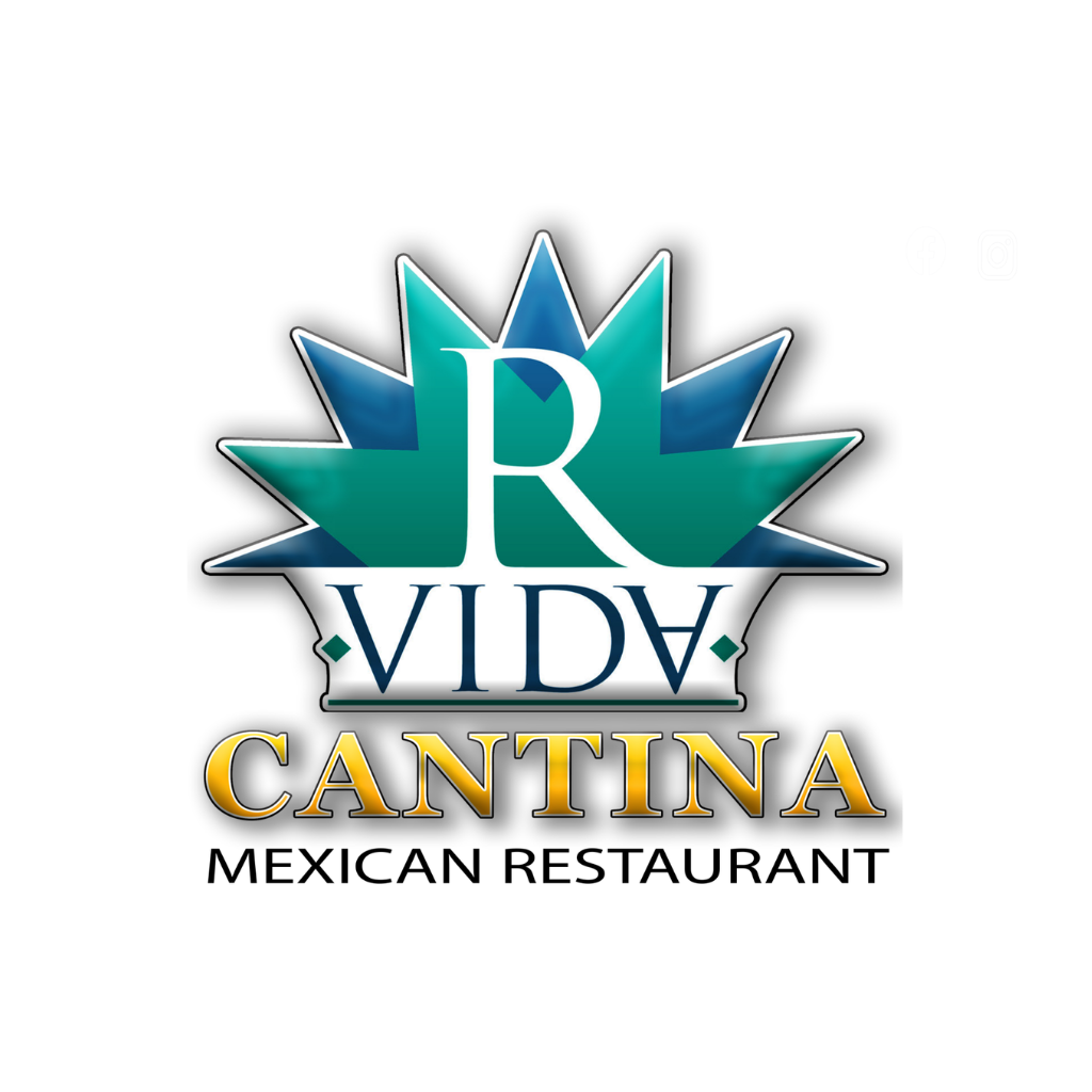 Logo for Vida Cantina Mexican Restaurant featuring a blue and teal starburst design with stylized text.