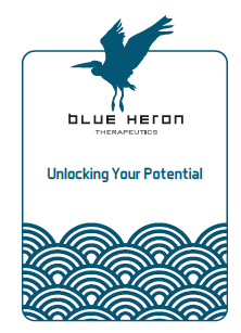 the logo for blue heron therapeutics shows a bird flying over waves .