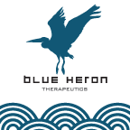 Blue Heron logo with a blue heron is flying over a wave in the ocean