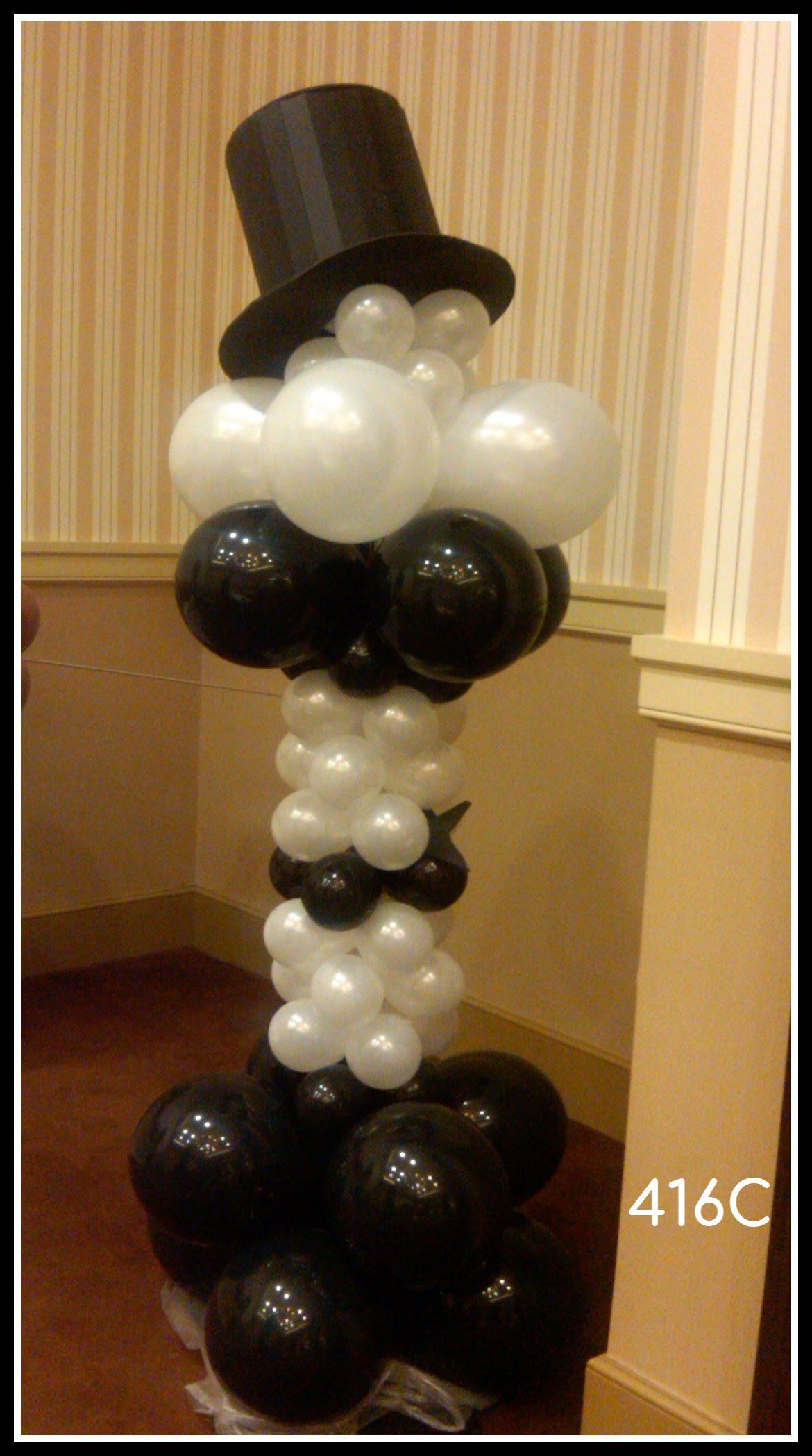 Large Black and Pearl balloon column