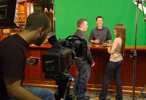 at the bar with green screen