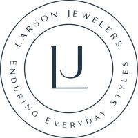 The logo for larson jewelers is a circle with a letter l inside of it.
