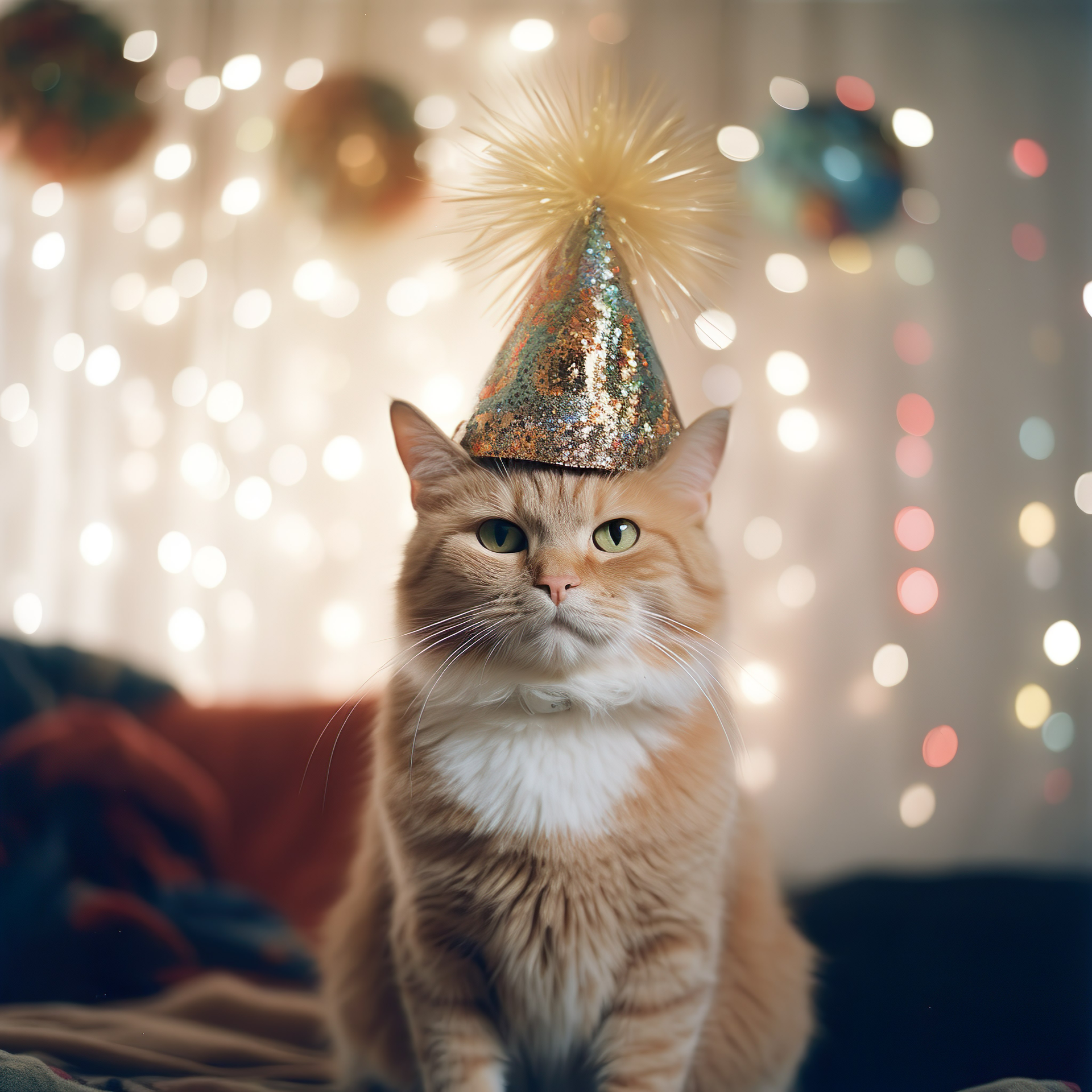 Orange cat with party hat