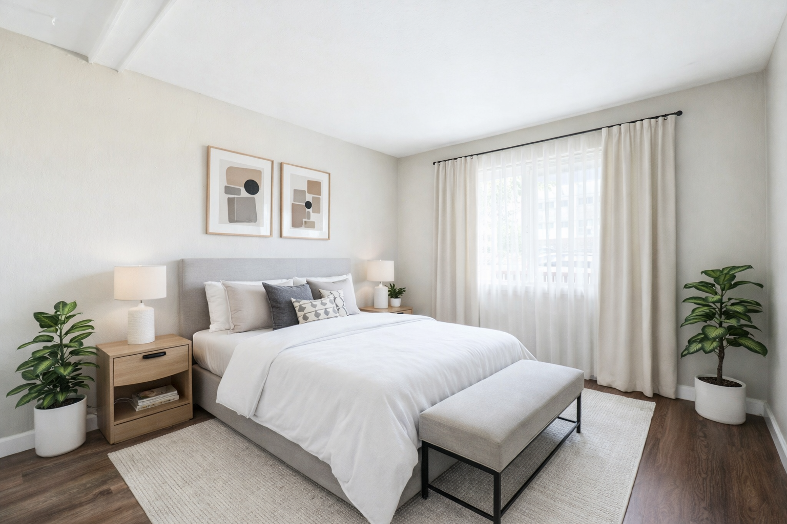 Bright and vibrant, furnished bedroom 