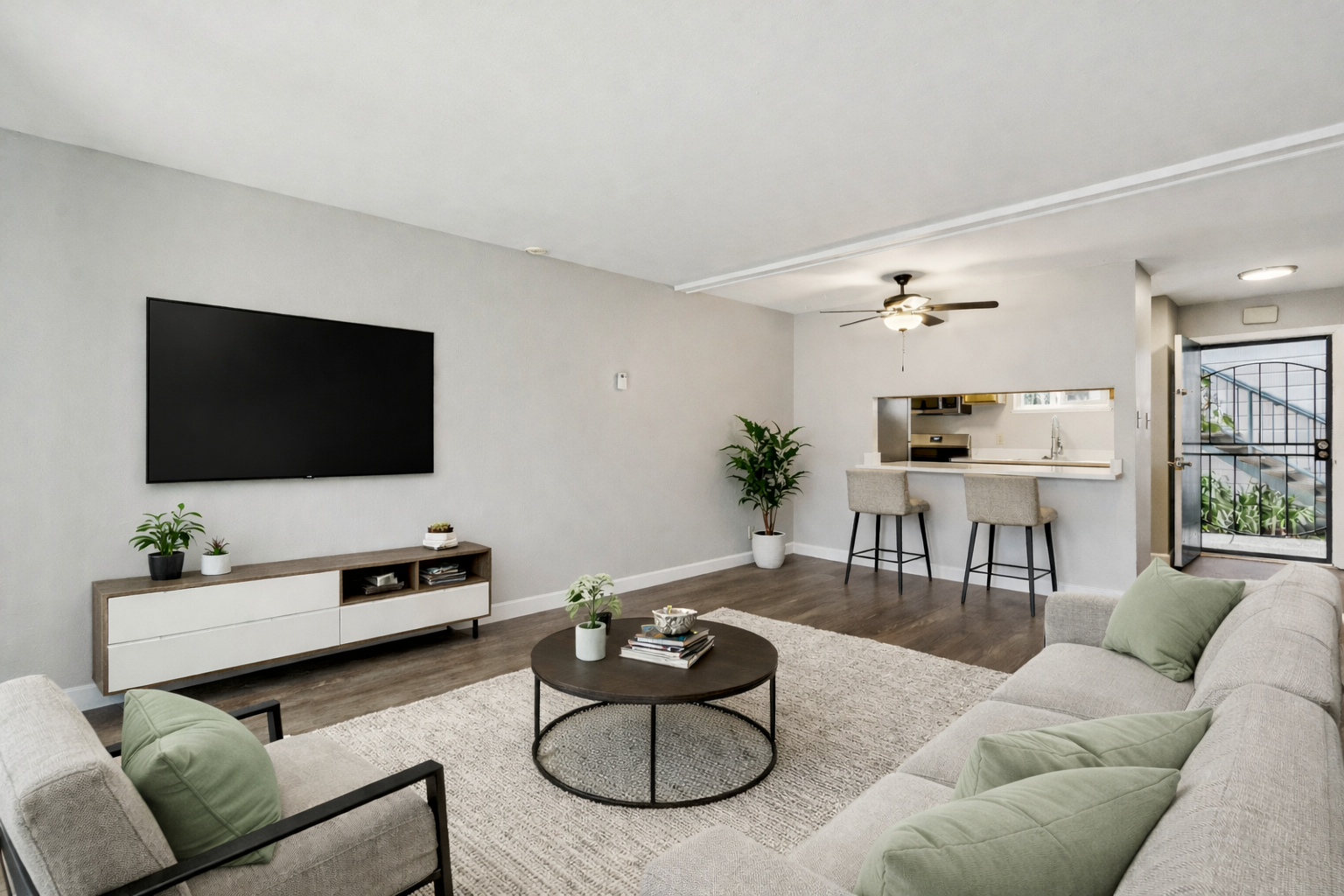 Beautiful, open concept 1 bedroom living room and kitchen