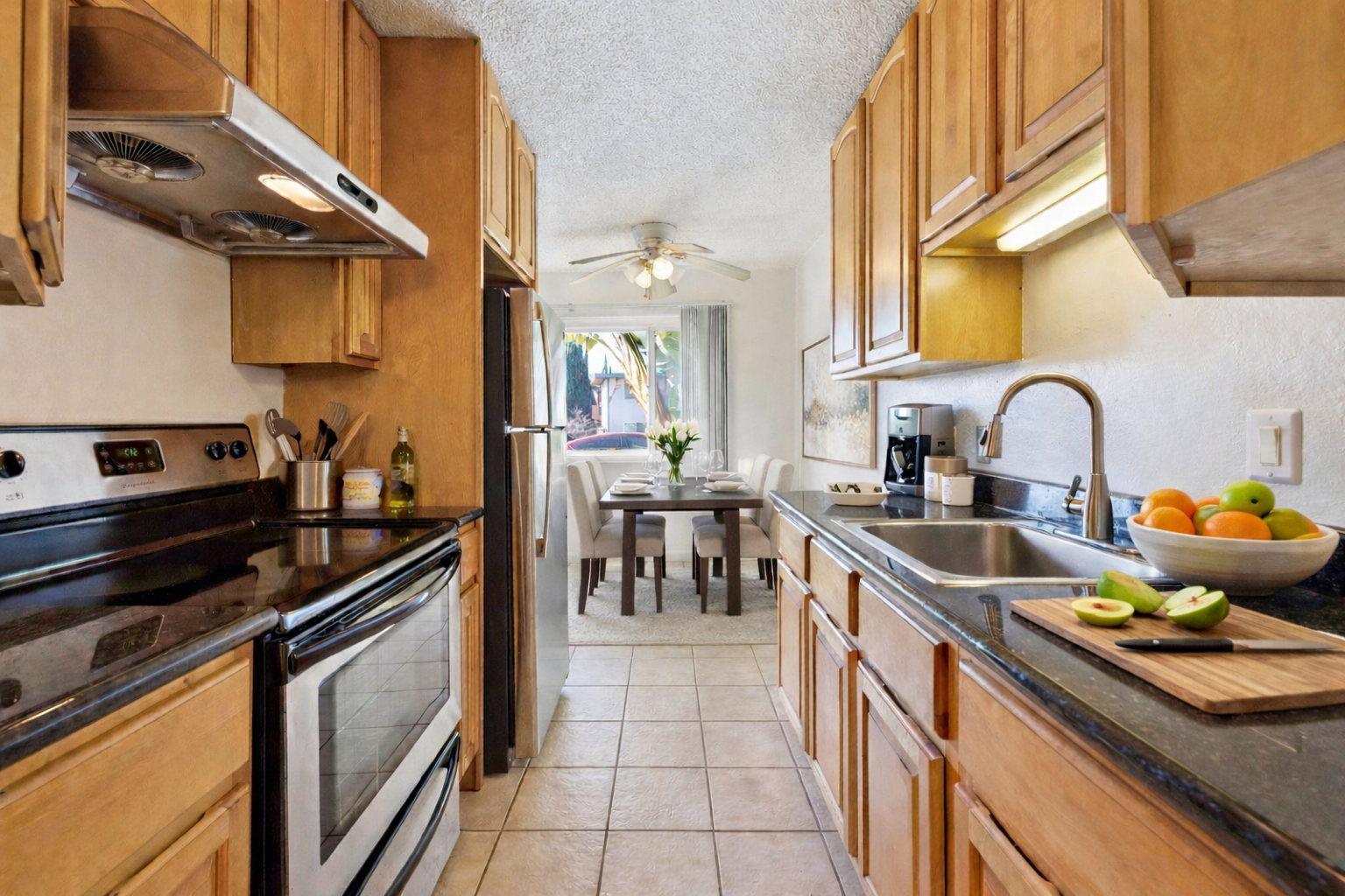 Full service kitchen with stainless steel appliances