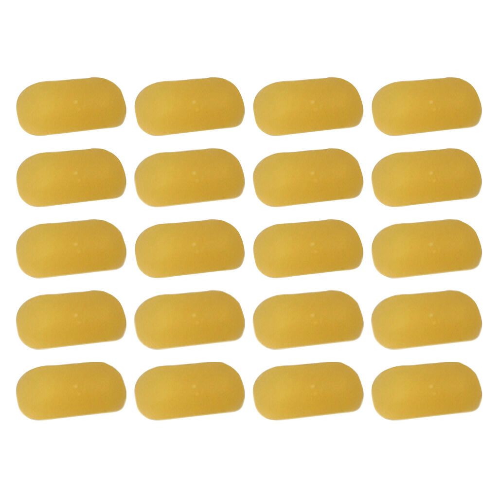 A grid of 20 identical, rounded, pale yellow rectangular gummies arranged in 5 rows and 4 columns. 20 pack Space Pebbles.