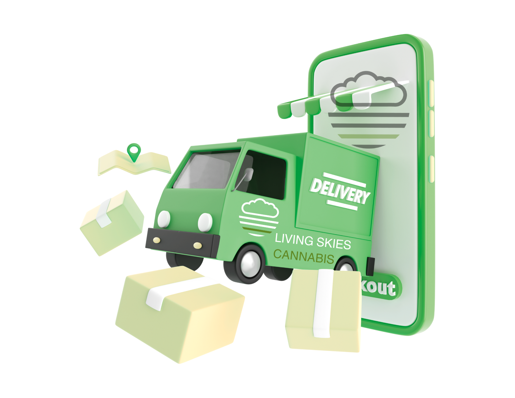 Green delivery van with 