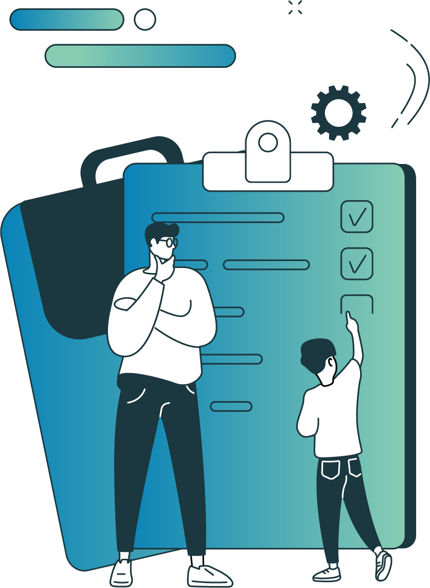Clipboard graphic showing checklist and progress tracking for ABA therapy goals.