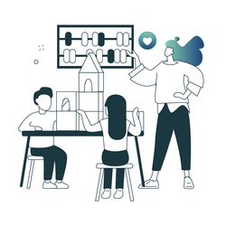 Illustration of children participating in group ABA therapy activities.