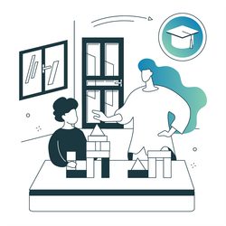 Illustration of therapist providing one-on-one ABA therapy to a child.