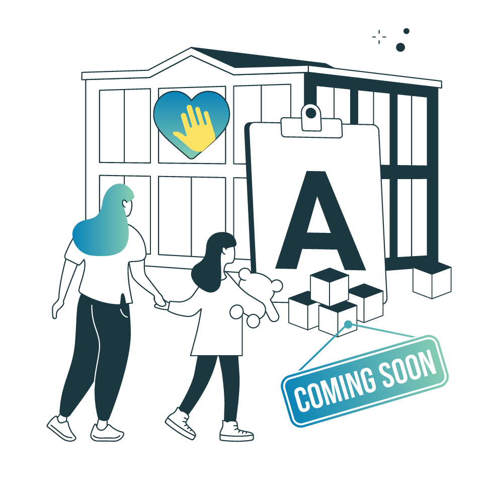 Illustration of NorthStar ABA therapy clinic with therapist guiding a child.