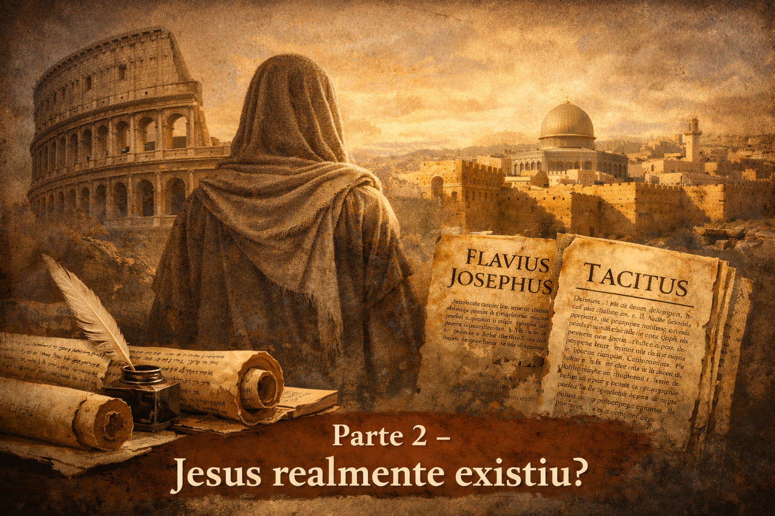 Representação simbólica de Jesus de Nazaré e documentos históricos que apontam sua existência.