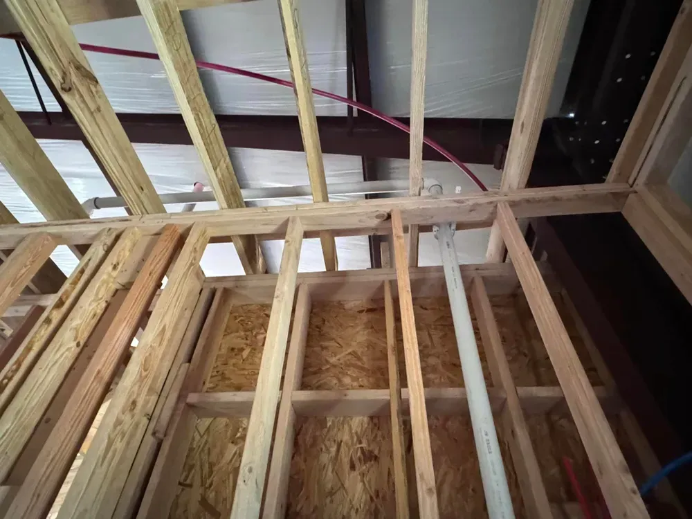 Looking up at the ceiling of a building under construction