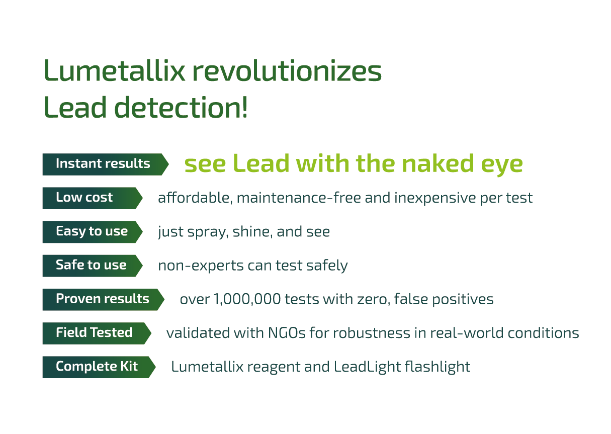 Lumetallix revolutionizes lead detection. See lead with the naked eye!
