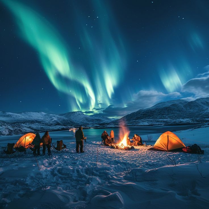 camping and fire under aurora sky northern lights tromso