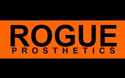 The logo for rogue prosthetics is orange and black