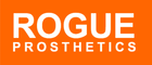 The logo for rogue prosthetics is orange and white