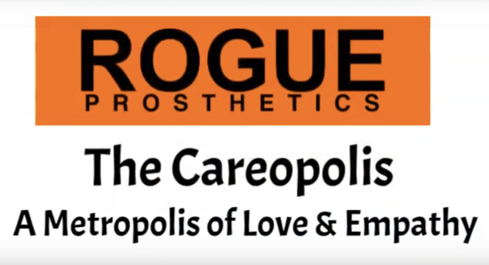The logo for rogue prosthetics the careopolis a metropolis of love and empathy