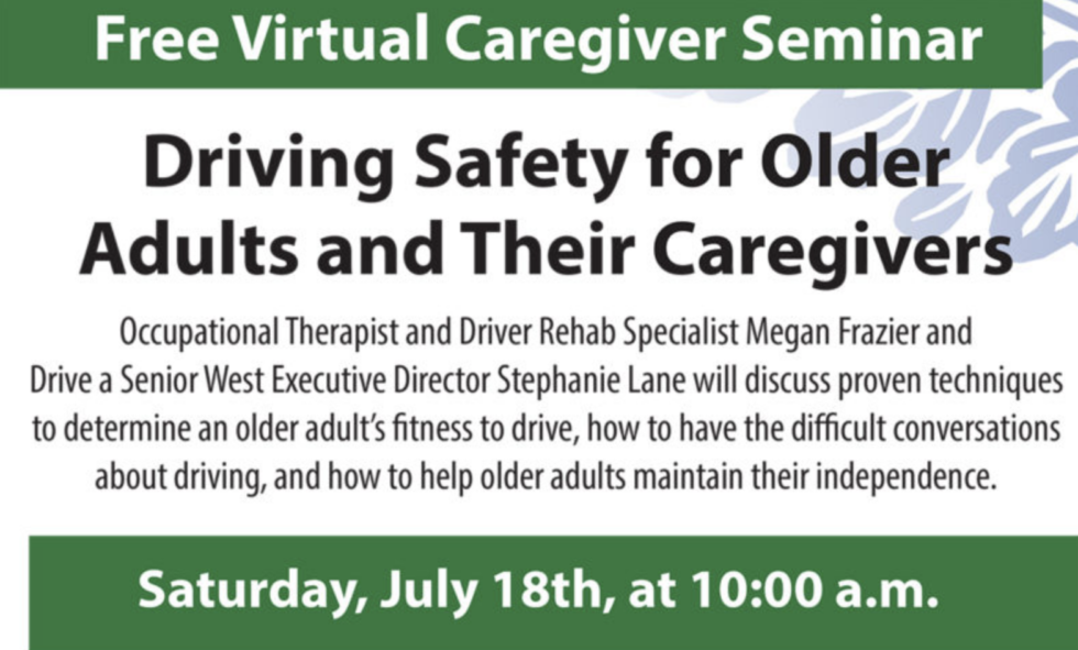 A poster for a free virtual caregiver seminar on july 18th