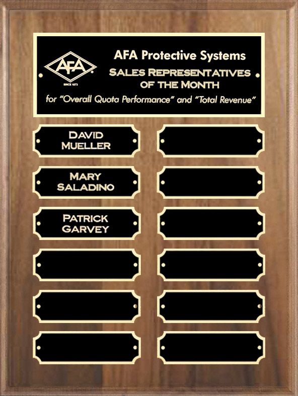 Wood finish perpetual recognition plaque with gold accents