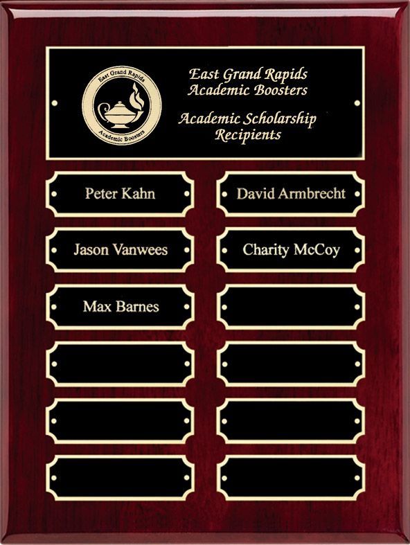 Wood rose finish perpetual recognition plaque with gold accents.