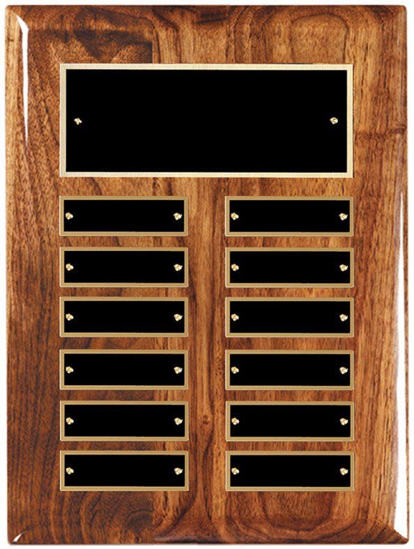 Wood finish perpetual recognition plaque with gold accents