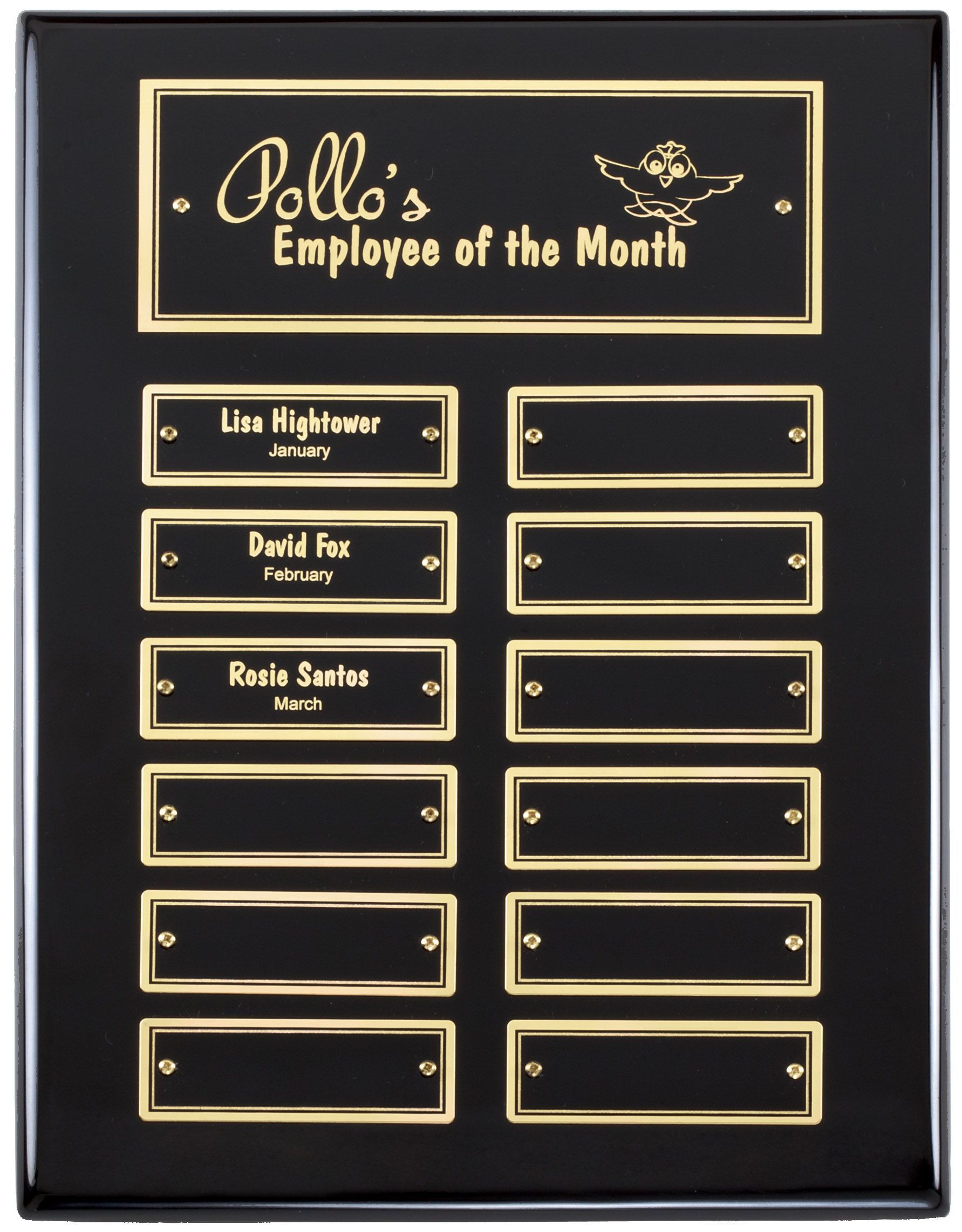 Black piano finish perpetual recognition plaque with gold accents.