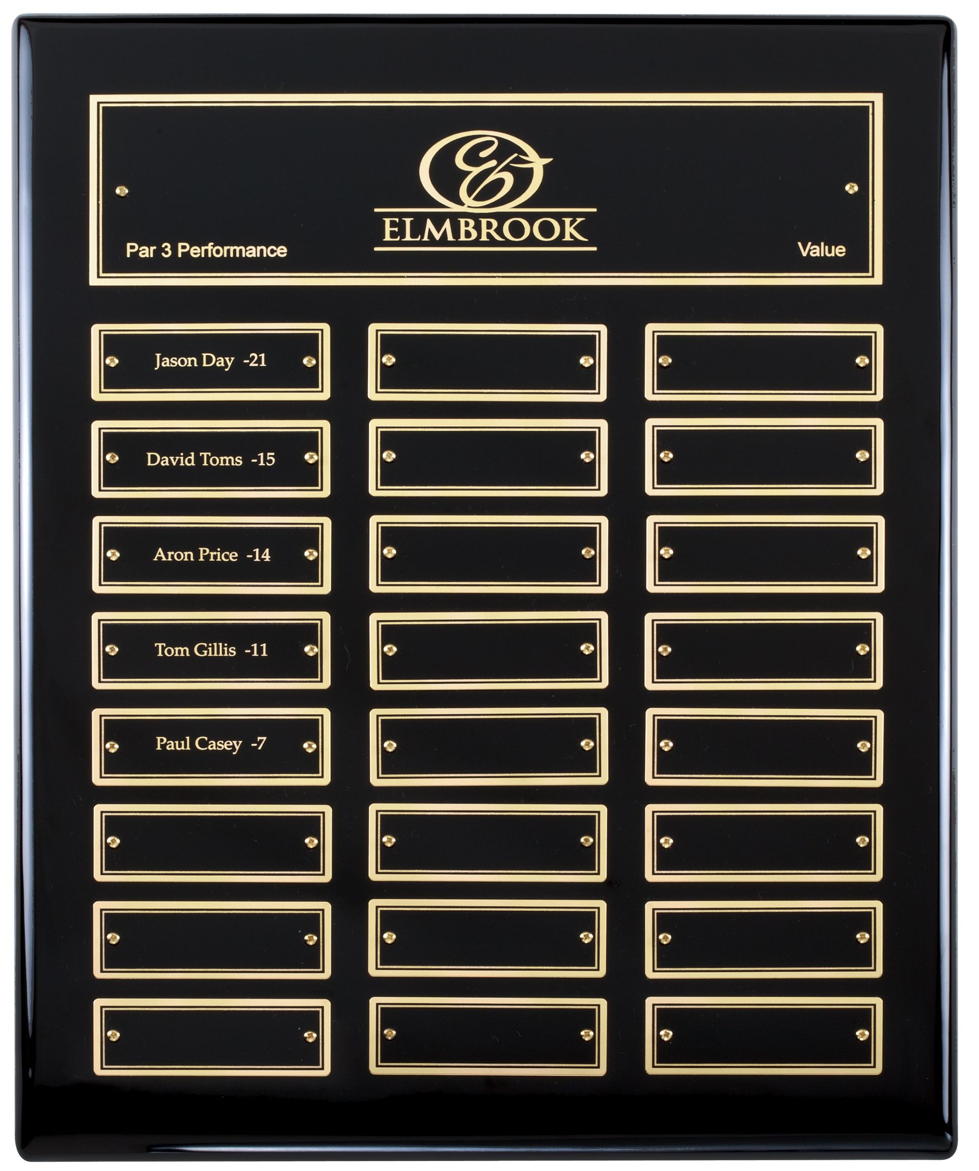 Black piano finish perpetual recognition plaque with gold accents