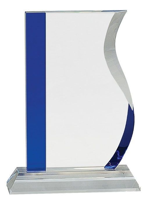 Blue edge wave shape crystal award.