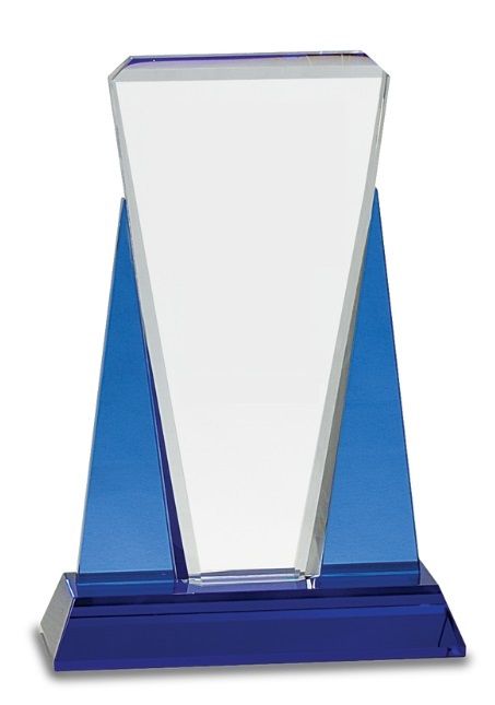 Blue wedge shape crystal award.