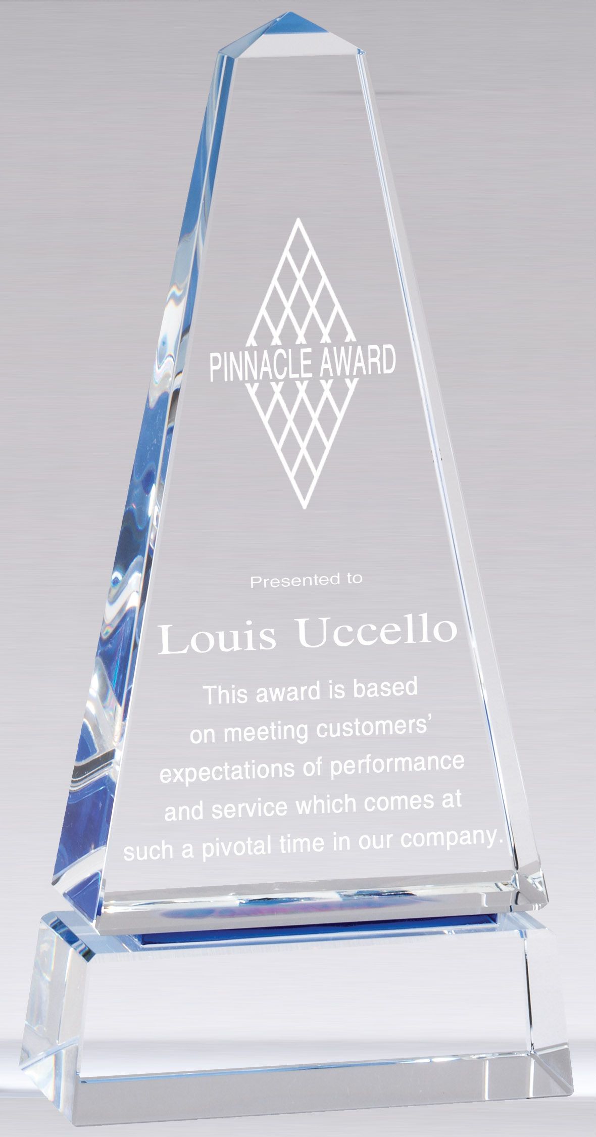 Crystal monolith shape award.