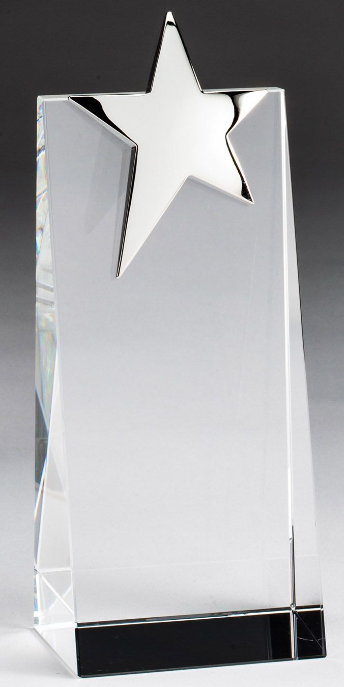 Silver star on crystal recognition award.