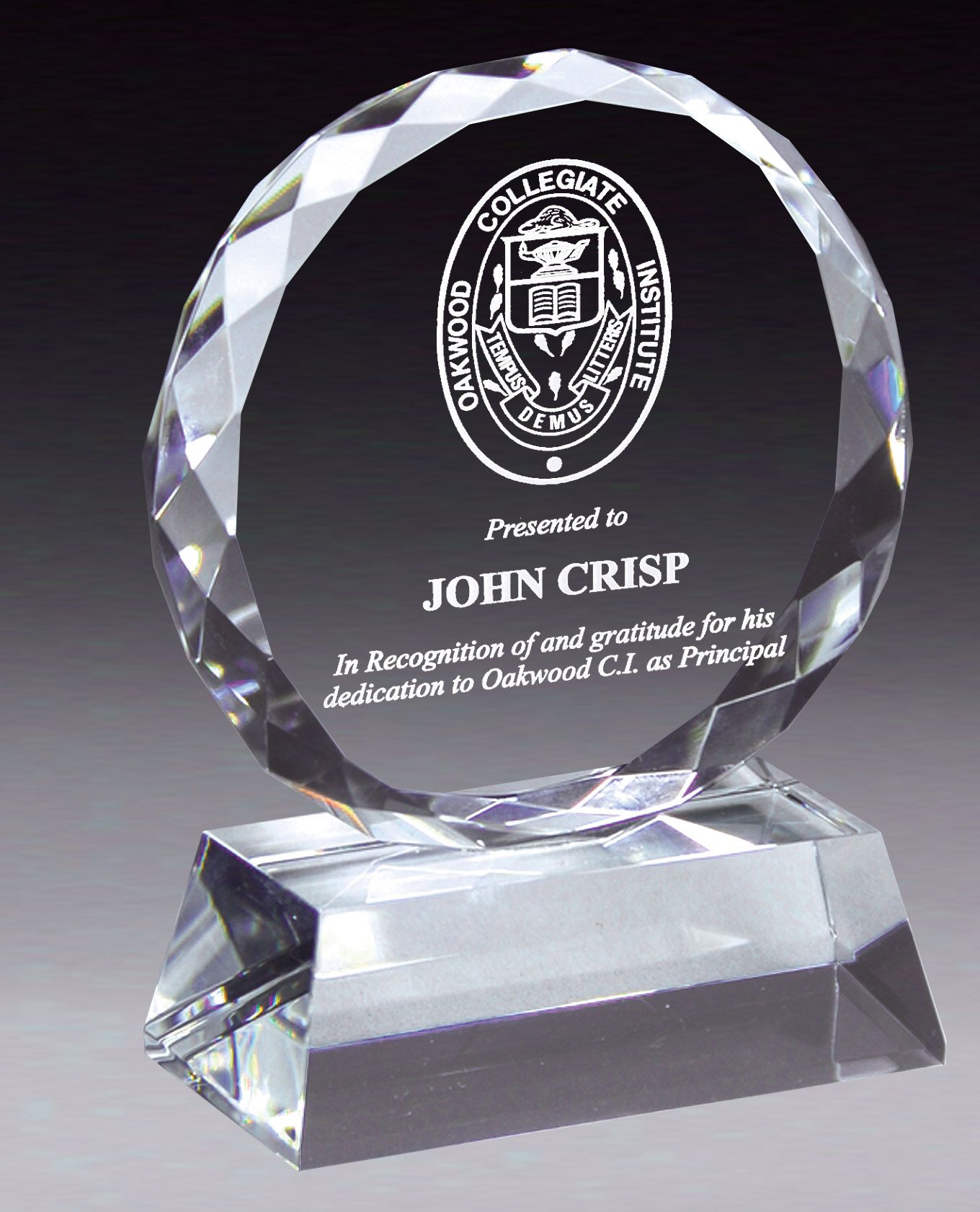Round faceted crystal recognition award