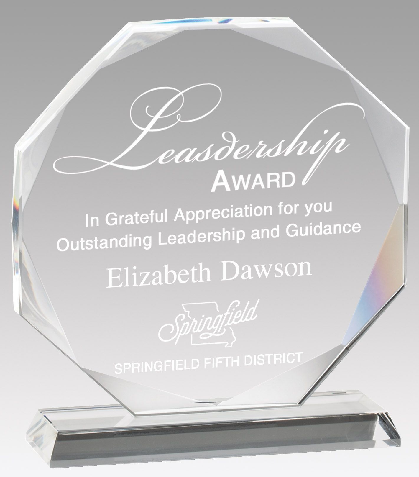 Crystal octagon recognition award.