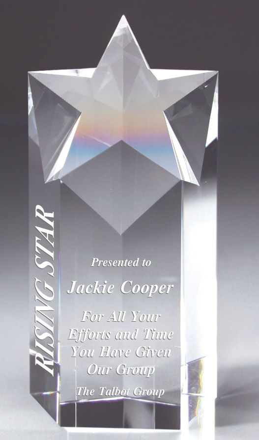 Star pillar shaped crystal recognition award.