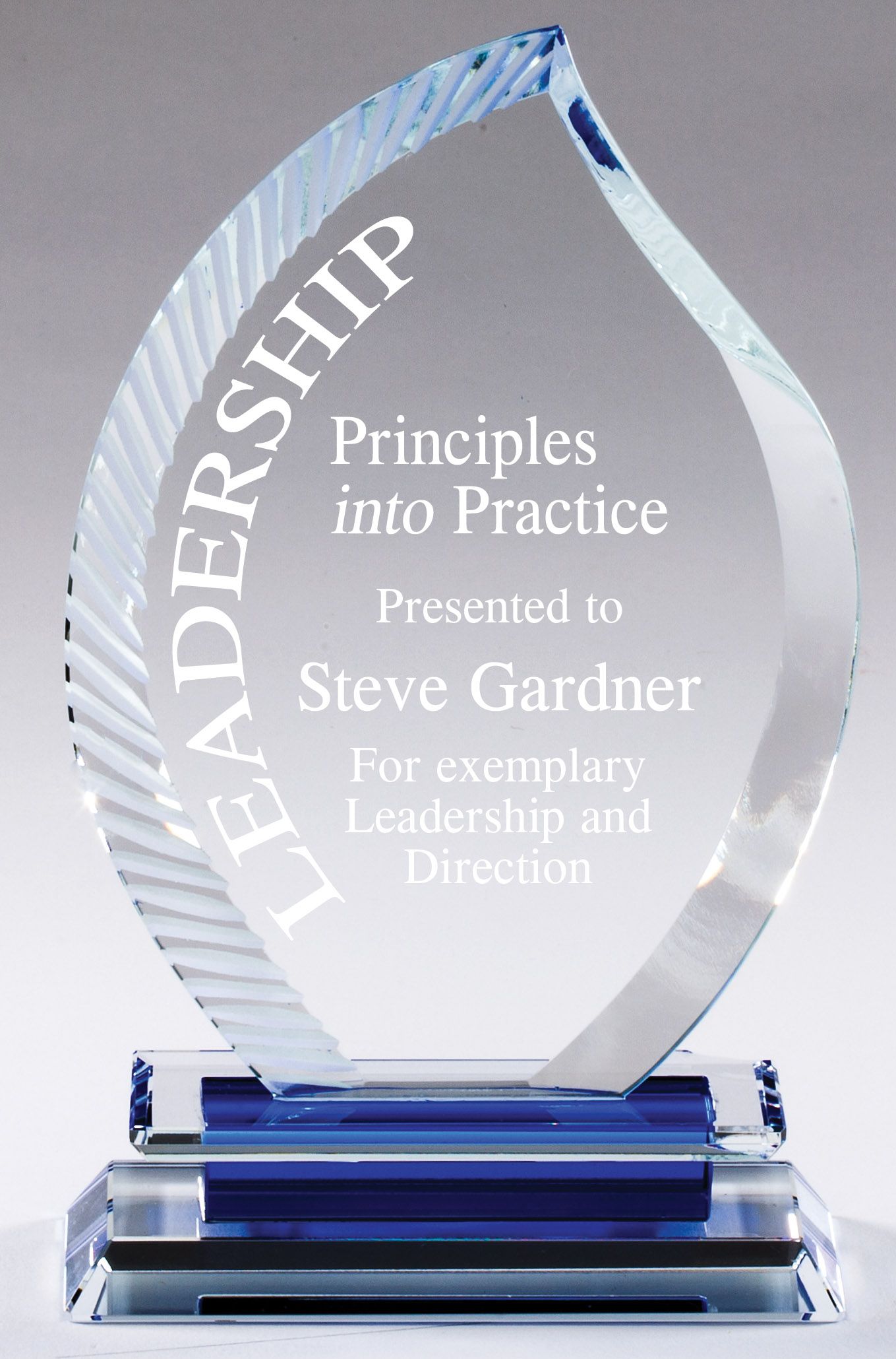 Crystal recognition award with etched border.