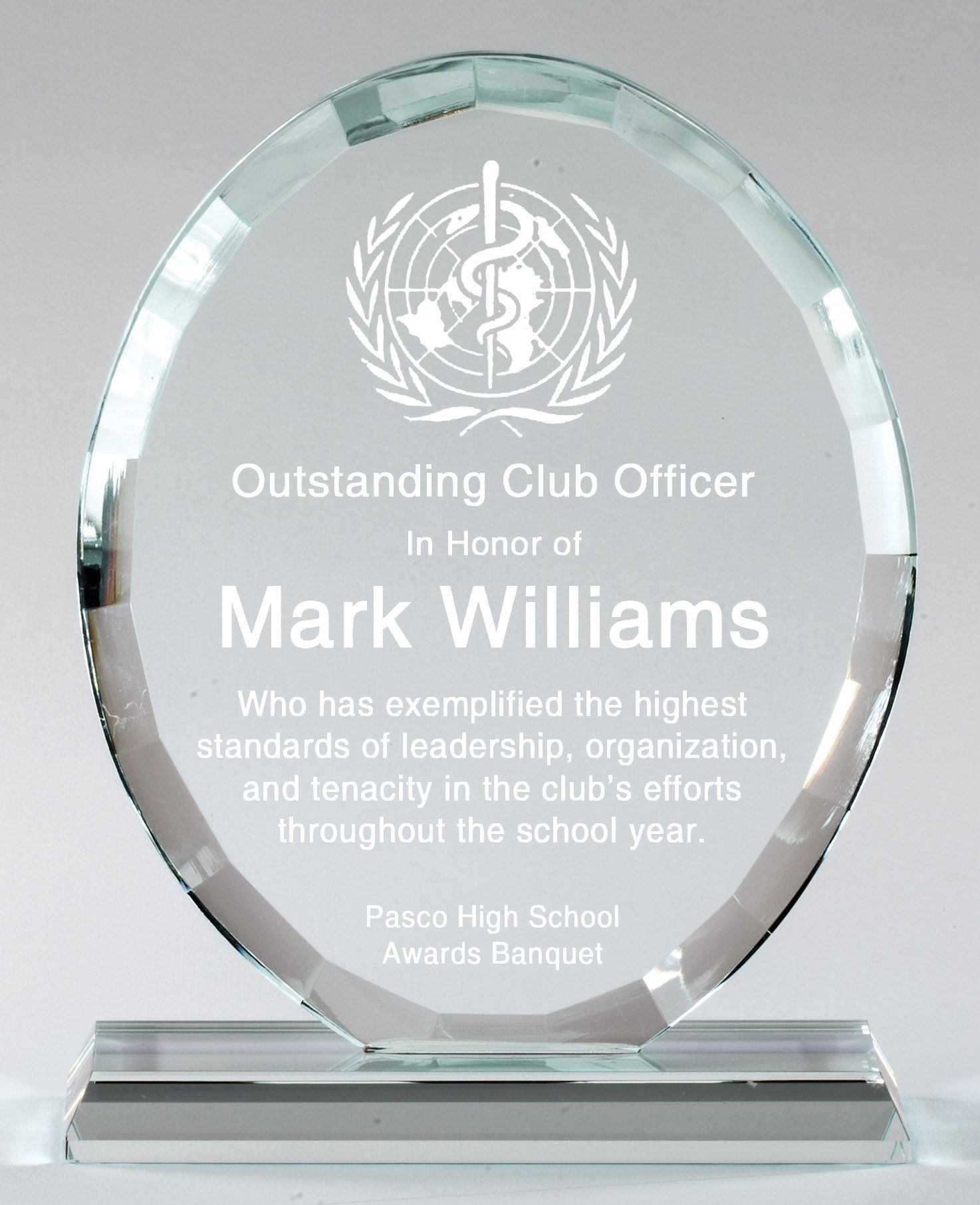 Crystal oval recognition award.