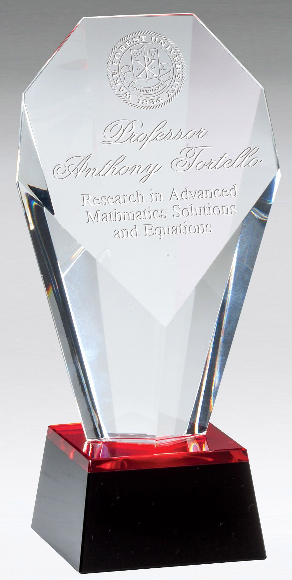 Crystal recognition award with slant face.