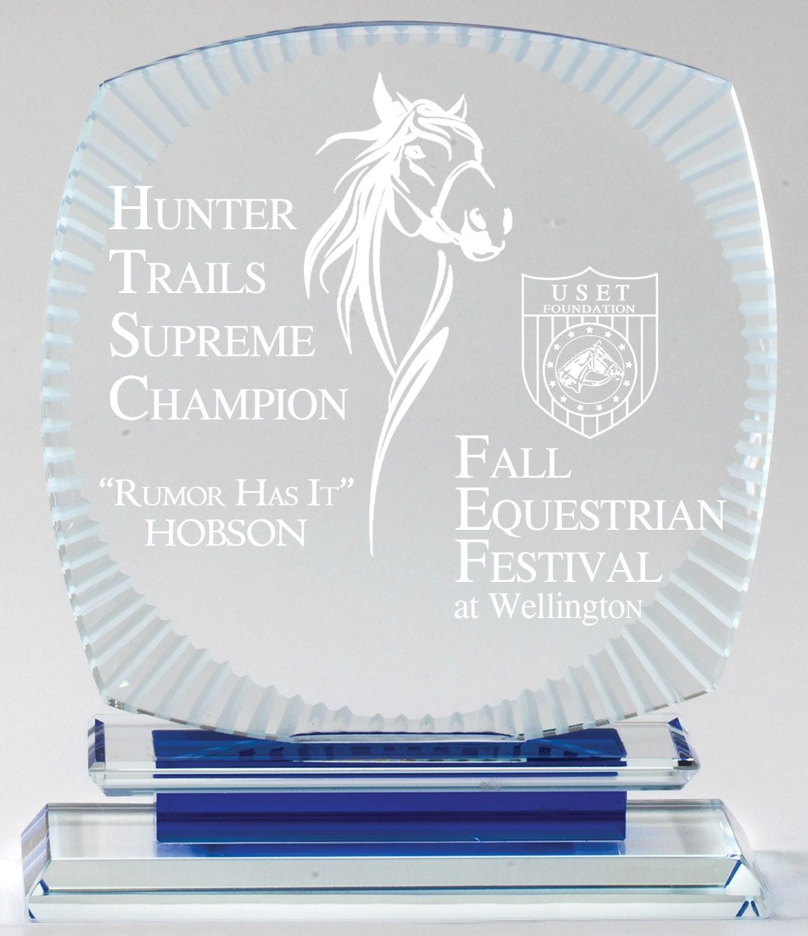 Crystal recognition award with etched border.