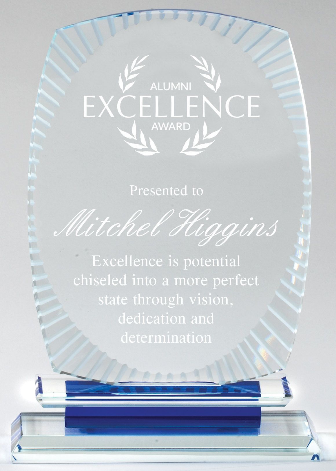 Crystal recognition award with etched border.
