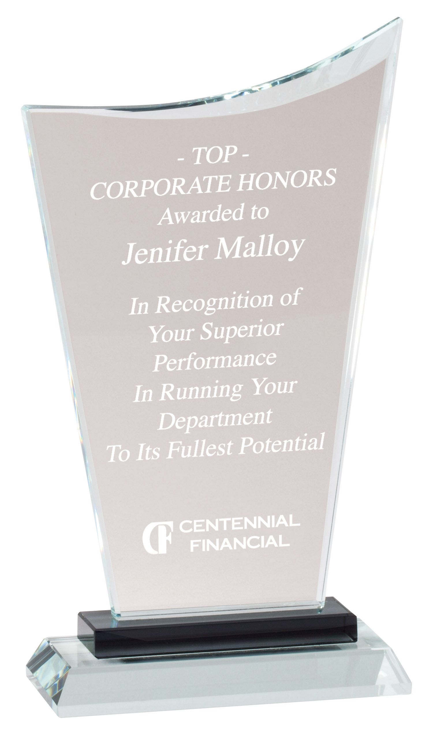 Crystal recognition award.