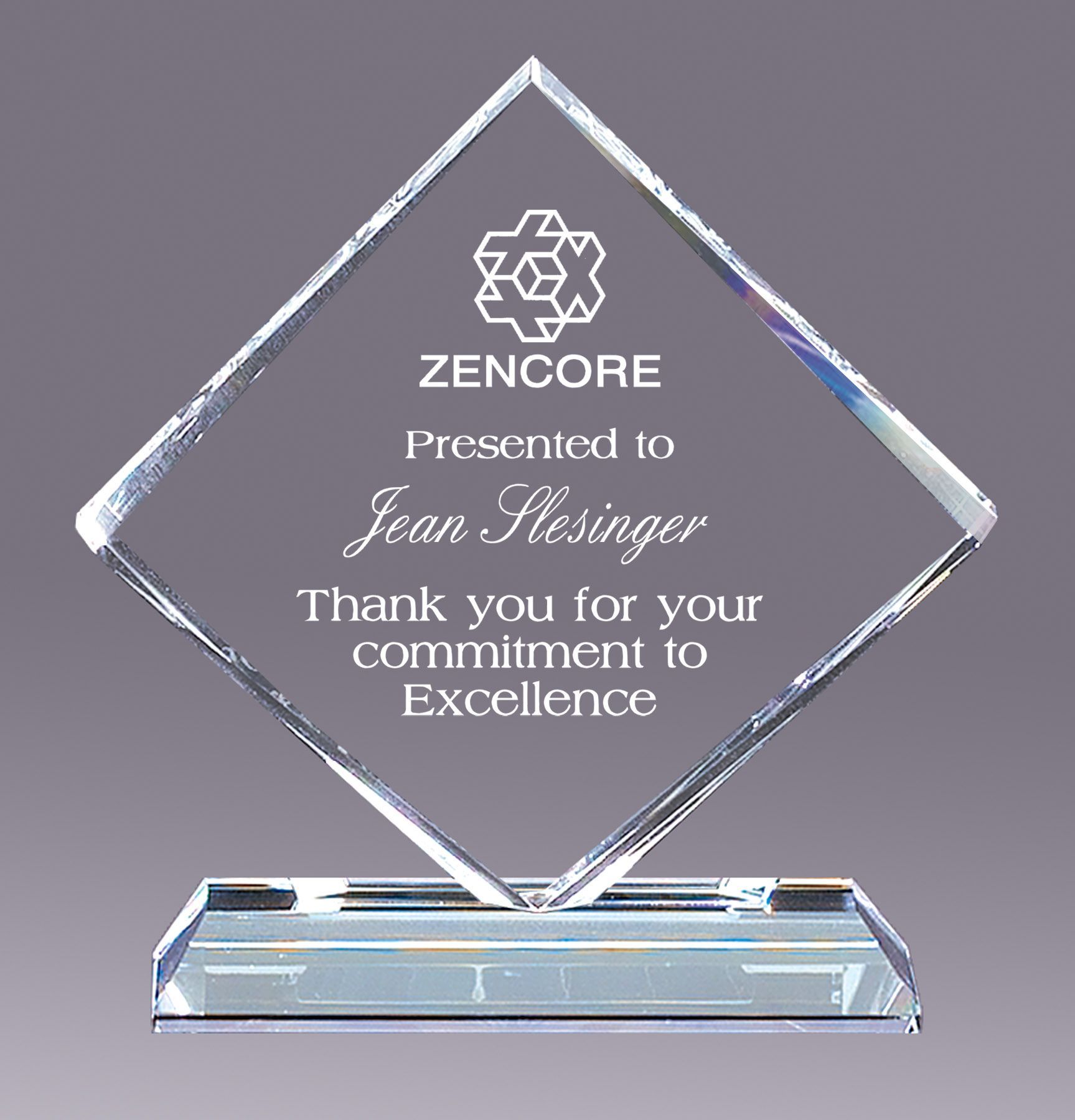 Crystal rhombus/diamond shaped recognition award.
