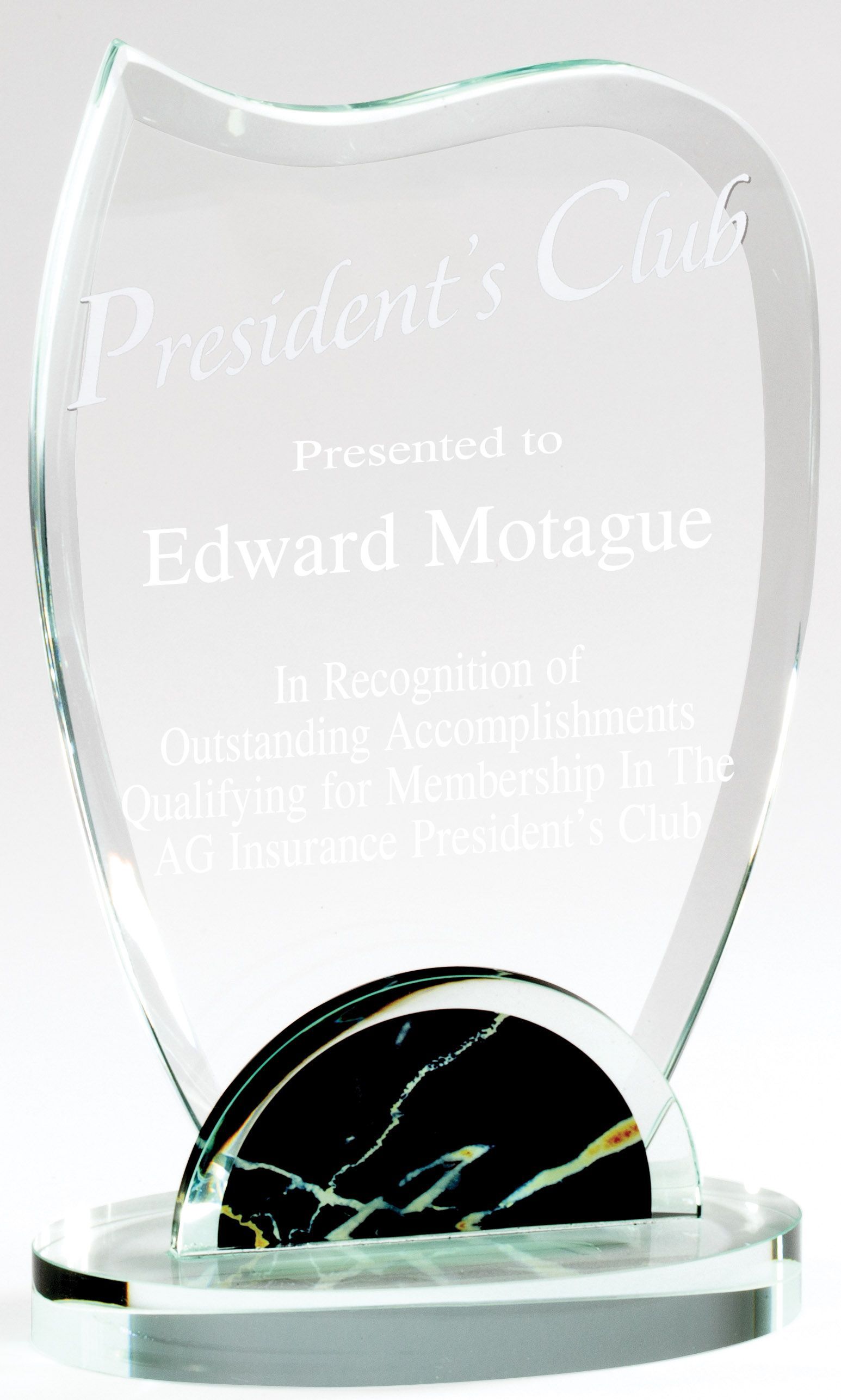 Crystal and black marble recognition award.